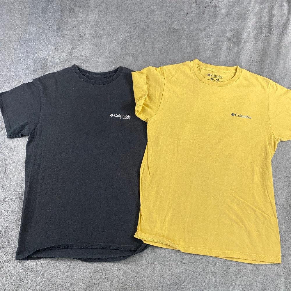 Columbia Graphic T-Shirt Bundle Mens M Black Yellow PHG Flag Bear Summer Hiking